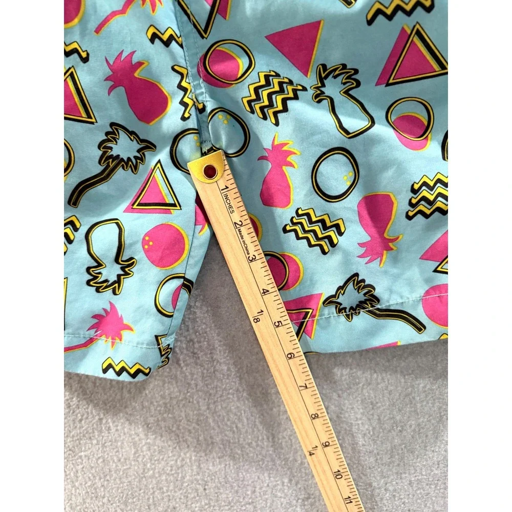 Beach Bros Boys Retro Geometric Pineapple Swim Trunks Blue Pink Size 10